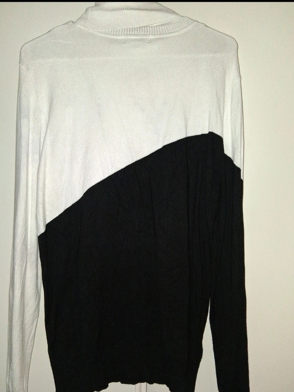 Calvin Klein Black and White Diagonal Turtleneck Sweater - Picture 2 of 4